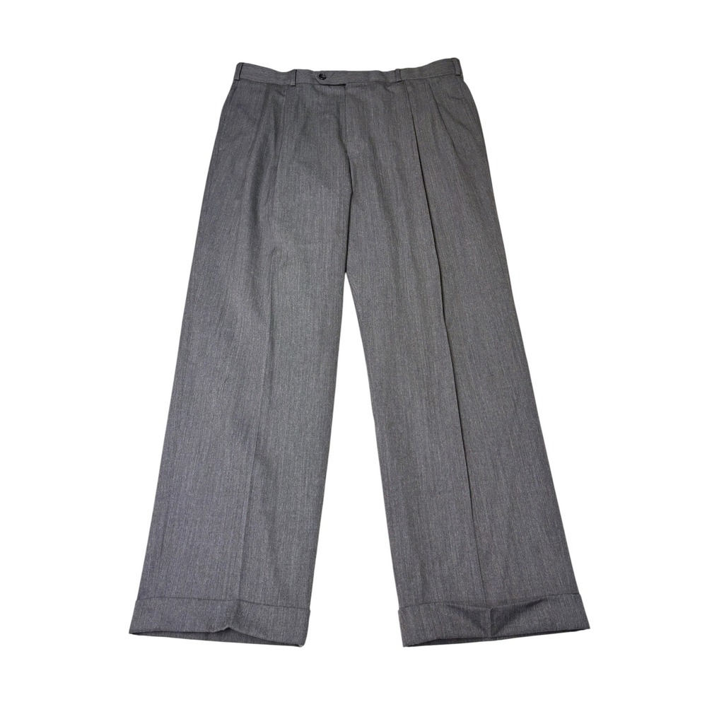 Brooks Brothers Mens Grey 100% Wool Pleated Cuffed Dress Pants Made Canada 38x30